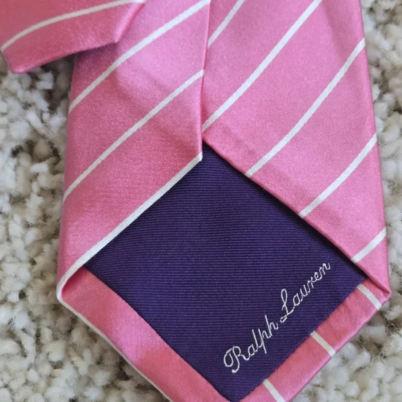 Ralph Lauren Purple Label Men's Pink & White Striped Silk Tie Made in Italy